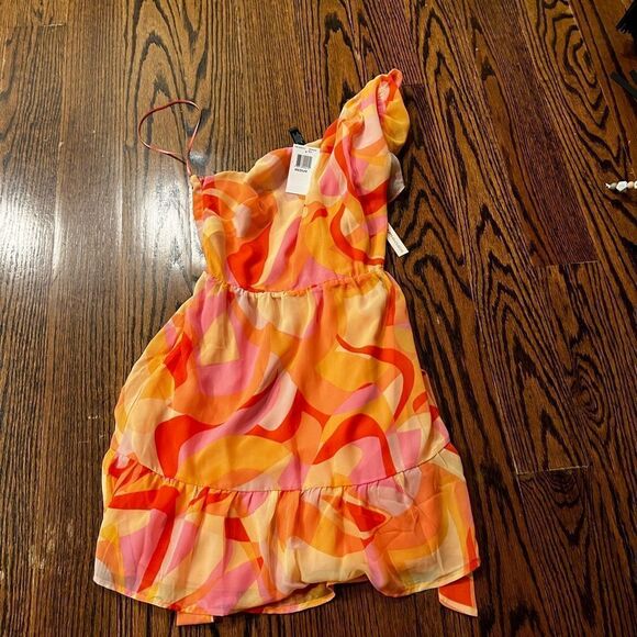 new Aqua Colorful Mini one shoulder Dress - Picture 4 of 4